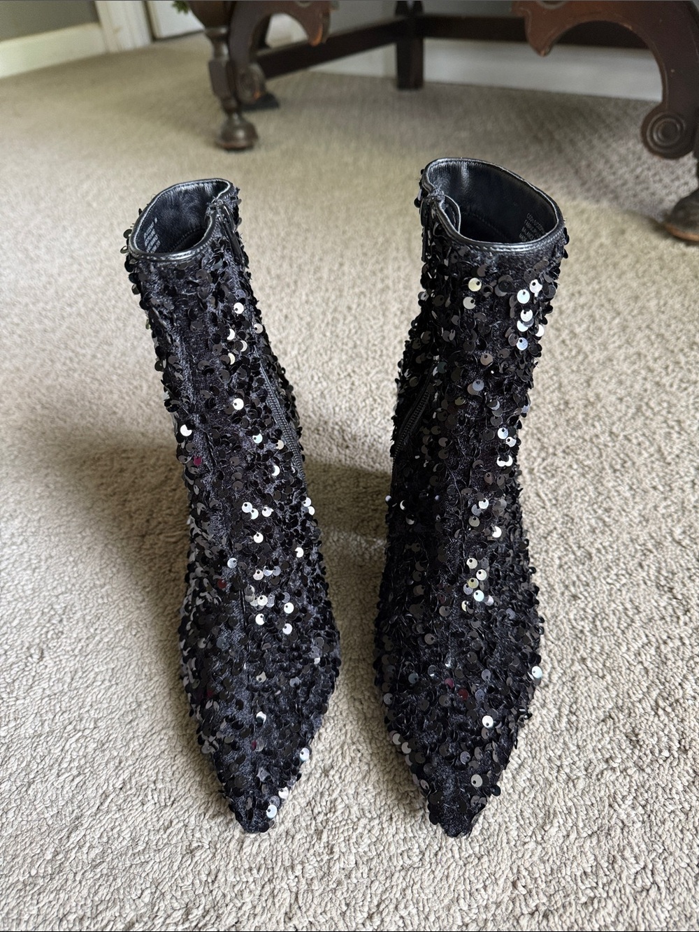 Express Black Sequin Pointed Ankle Boots